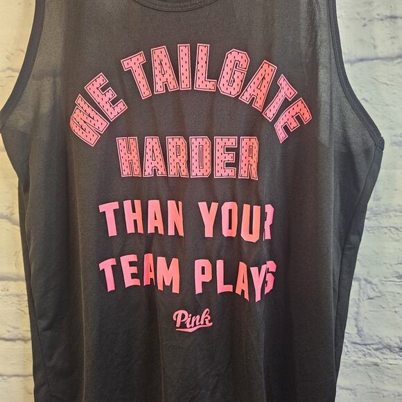 Victorias Secret PINK Size XS Black Tank Top We Tailgate Harder - Picture 2 of 5